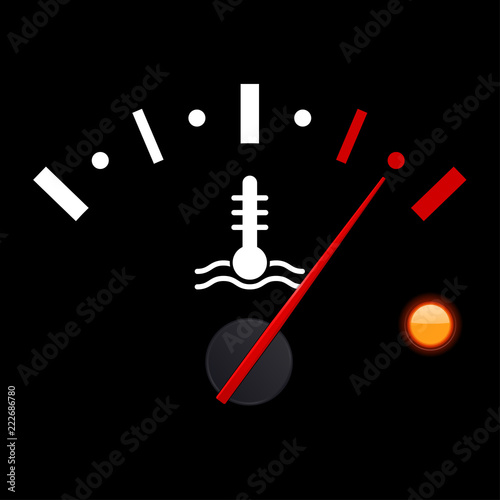 Temperature car gauge scale on black background. High temperature