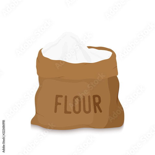 Vector canvas bag with white flour, melted grains