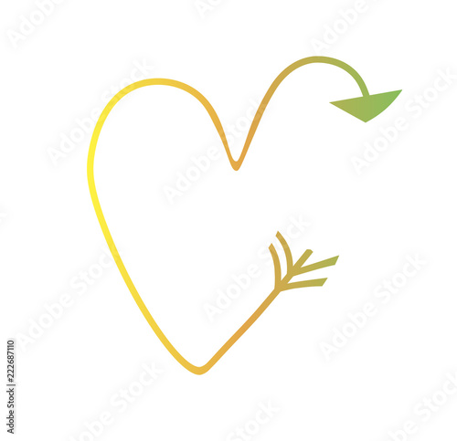 vector yellow green heart in the form of an arrow. pastel colors fashionable gradient. Cupid's arrow. Valentine's Day. symbol.
