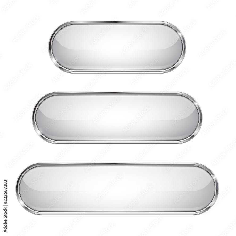 White glass 3d buttons with chrome frame. Oval icons White glass 3d buttons with chrome frame. Oval icons