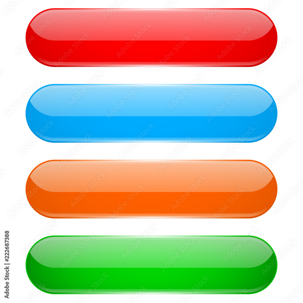 Colored oval buttons. 3d glass menu icons Colored oval buttons. 3d glass menu icons