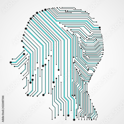 Abstract human head with circuit board. Vector