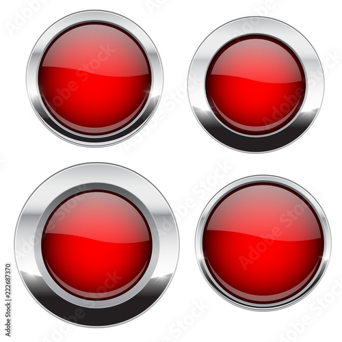 Free Download Red buttons with chrome frame. Round glass shiny 3d icons - GFXLoad