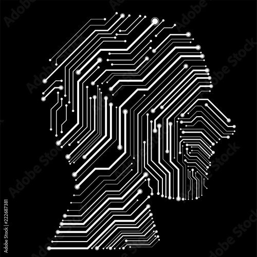 Abstract human head with circuit board. Vector