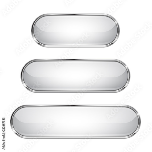 White glass 3d buttons with chrome frame. Oval icons