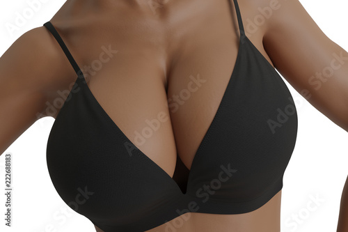 Large breasted woman wearing a black bra