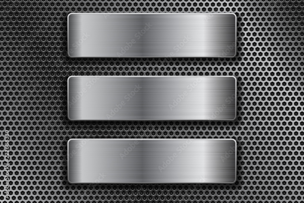 Steel rectangle plates on metal perforated background