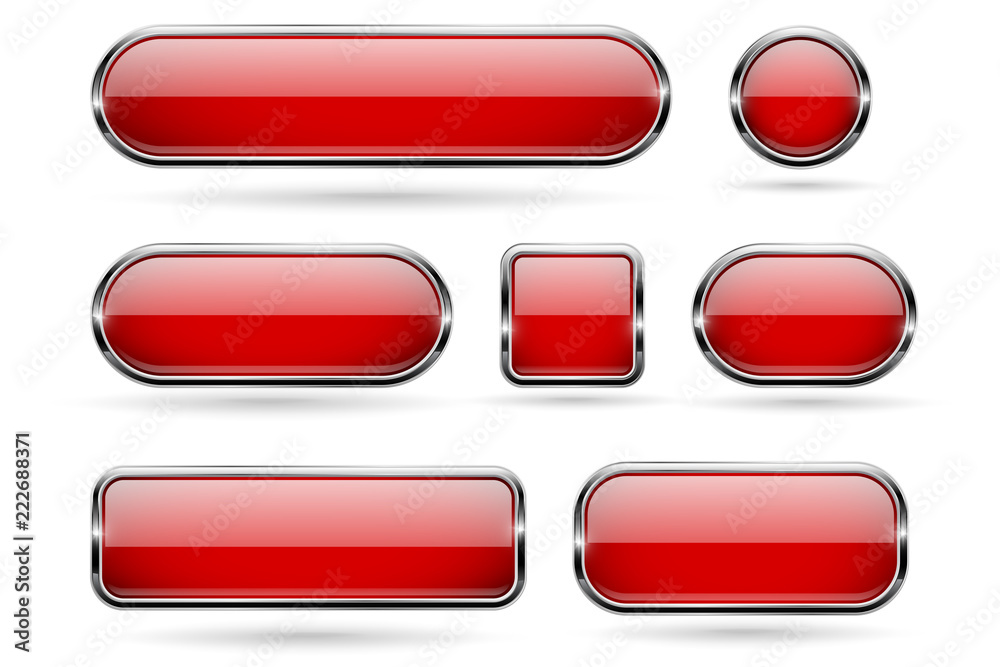 Red glass buttons with chrome frame. 3d icons Red glass buttons with chrome frame. 3d icons