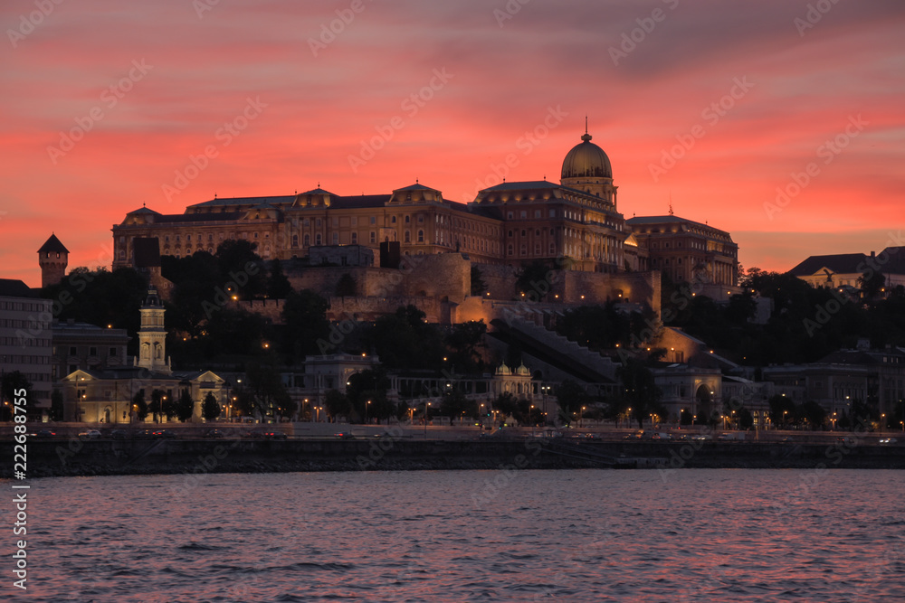 View of Buda castle at sunset