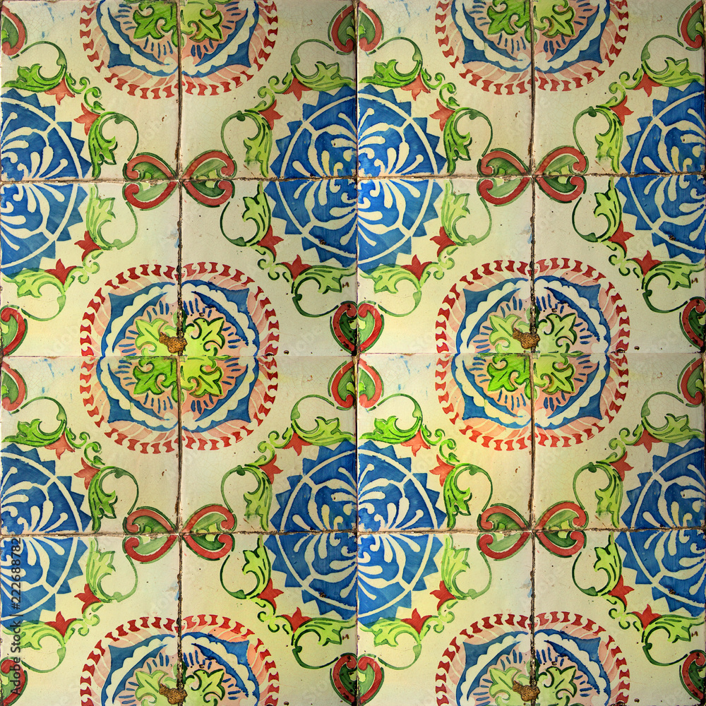 Collection of blue and green patterns tiles
