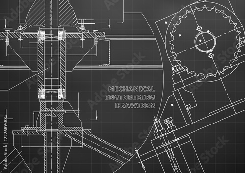 Engineering backgrounds. Technical. Mechanical engineering drawings. Blueprints. Black. Grid