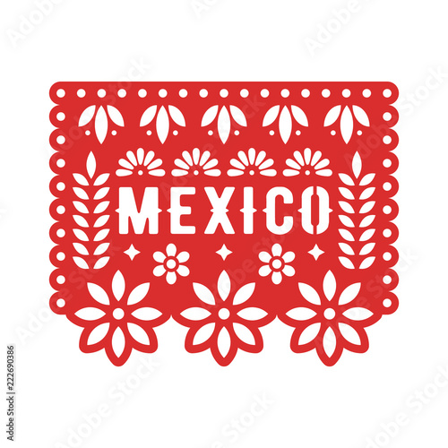 Papel Picado, Mexican paper decorations for party. Cut out compositions for paper garland. Vector template design.