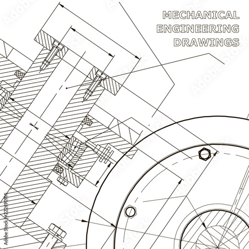 Backgrounds of engineering subjects. Technical illustration. Mechanical engineering. Technical design. Instrument making. Cover, banner. Blue and white