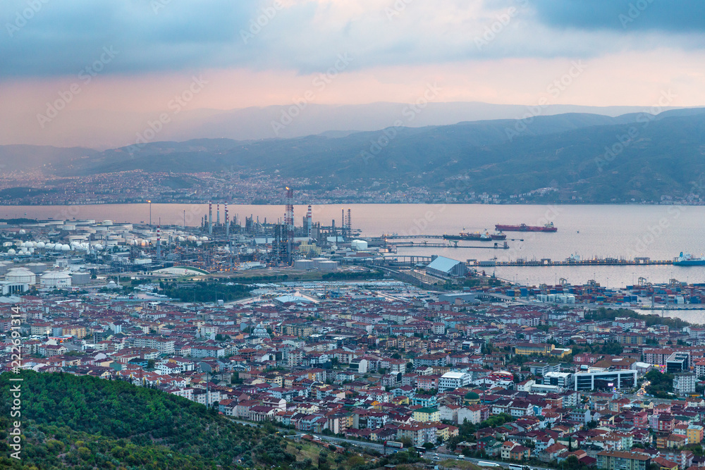 Wide angle panoramic view of Kocaeli city. Kocaeli Province is located at the easternmost end of the Marmara Sea around the Gulf of Izmit.