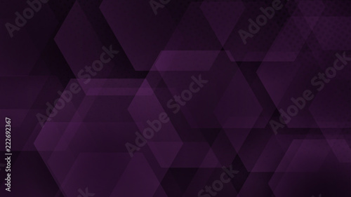 Abstract background of hexagons and halftone dots in dark purple colors