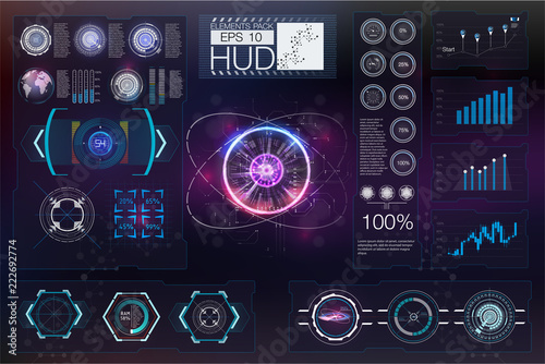 Head-up display elements for the web and app. Virtual Technology Background. Futuristic user interface. Game Design.  Vector illustration HUD background outer space.