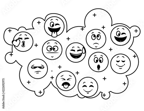 Set of chat emoticons in black and white