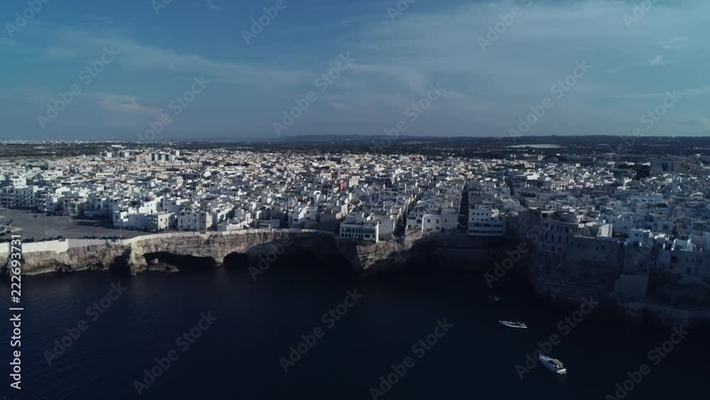Drone video. Polignano a Mare – town on the cliffs. Puglia, Italy, 4K. Drone video. Polignano a Mare – town on the cliffs. Puglia, Italy, 4K.