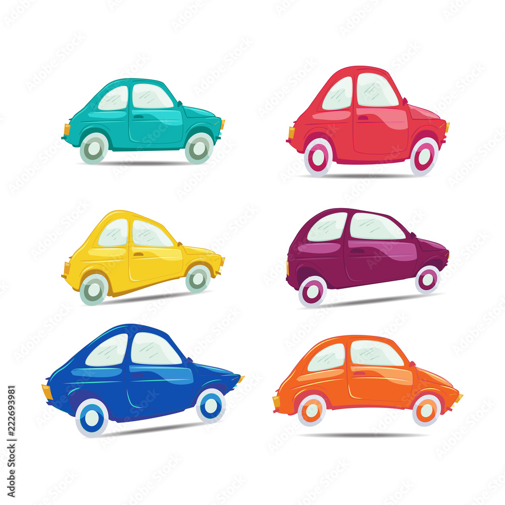 Set of funny and different colored vector cars