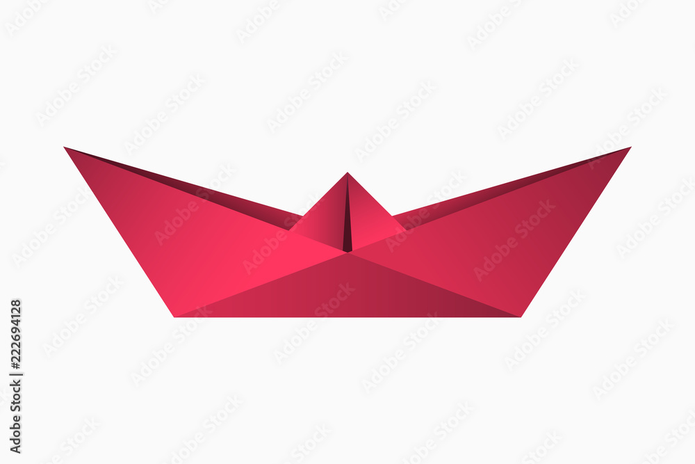 Origami paper boat. Geometric shape of folded paper. Template for logo with ship in origami style. Vector illustration.