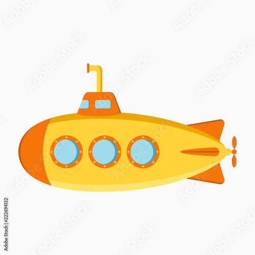 Submarine. Underwater boat with periscope. Vector illustration.