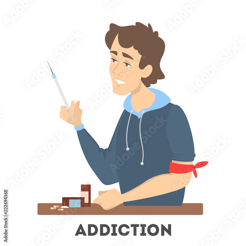 Addiction to the drug. Junkie with a syringe