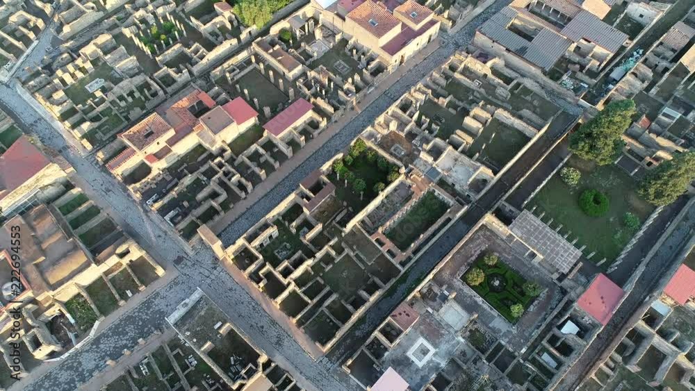 Aerial. Pompeii ruins - ancient lost Roman city. Sunrise. Italy, 4K. Aerial. Pompeii ruins - ancient lost Roman city. Sunrise. Italy, 4K.