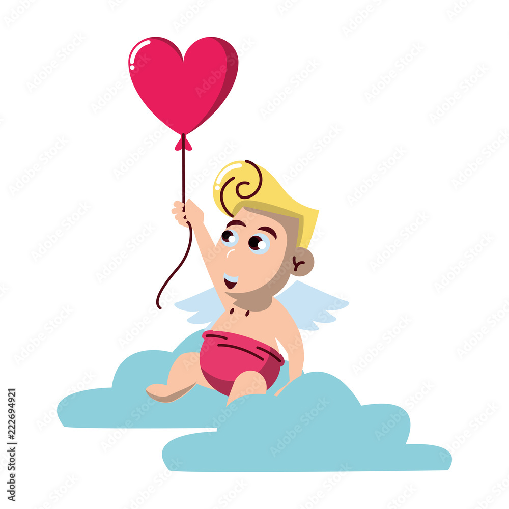 Cupid on cloud with heart shaped balloon