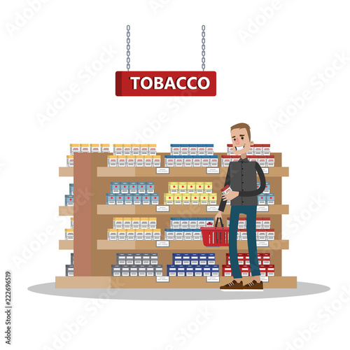 Duty free interior with cheap tobacco or cigarette