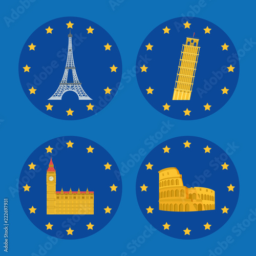 Set of europe monuments