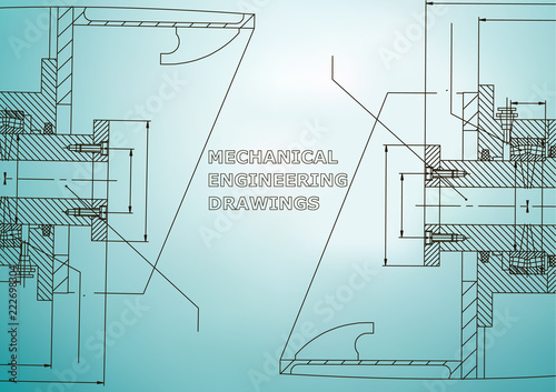 Mechanical engineering. Technical illustration. Backgrounds of engineering subjects. Light blue
