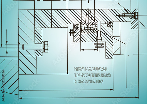 Mechanical engineering. Technical illustration. Backgrounds of engineering subjects. Technical design. Light blue