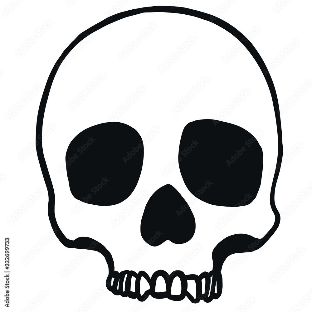 hand drawn vector pirate illustration of a skull without pine in black and white from the front hand drawn vector pirate illustration of a skull without pine in black and white from the front