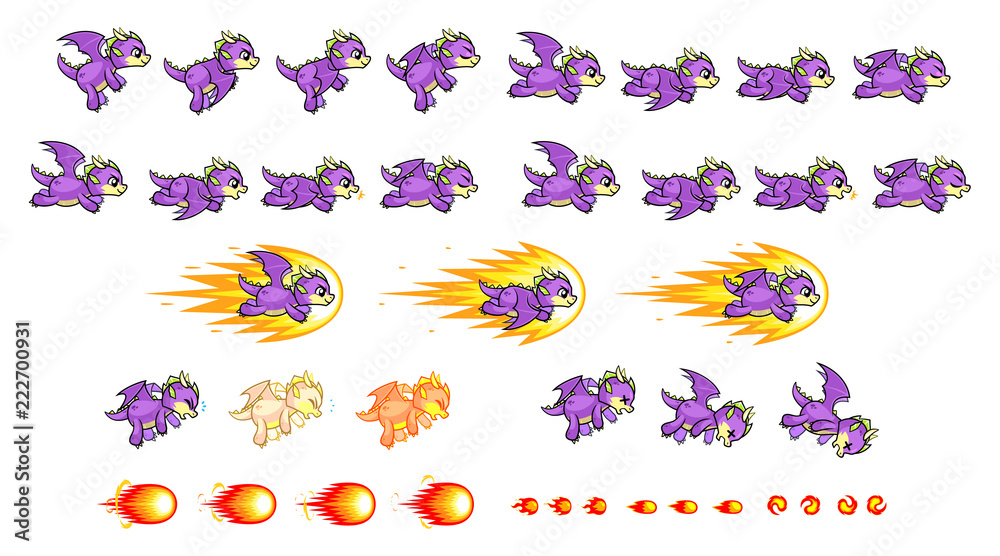 Naklejka premium Purple Dragon Game Sprites