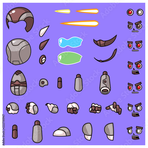 Grey Cyborg Enemy Body Parts Game Sprites