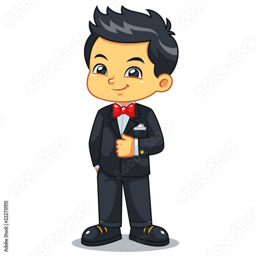 Boy Wearing Black Tuxedo And Red Bowtie