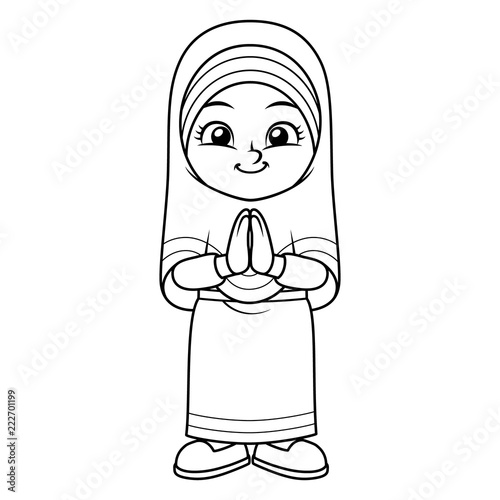 Moslem Girl Greeting Salaam Ramadan BW