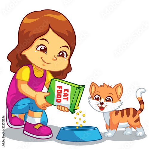 Girl Feeding Her Pet Cat