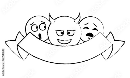 Chat emoticons with ribbon banner sketch