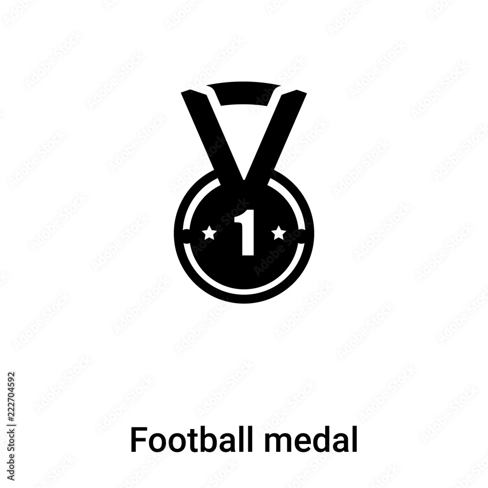 Football medal icon vector isolated on white background, logo concept of Football medal sign on transparent background, black filled symbol