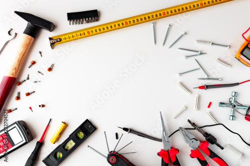 Set of tools on white background with space to write