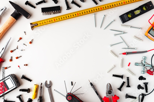 Set of tools on white background with space to write