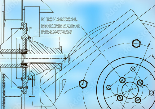 Technical illustration. Mechanical engineering. Background. Blue