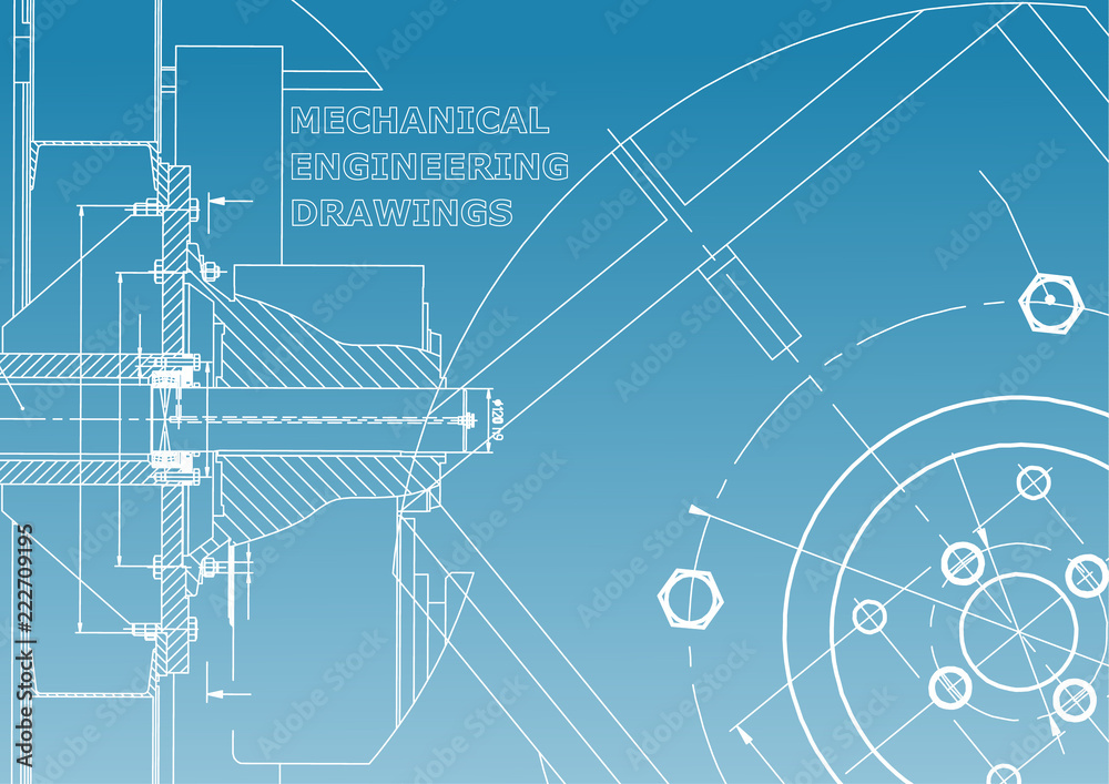 Technical illustration. Mechanical engineering. Blue and white