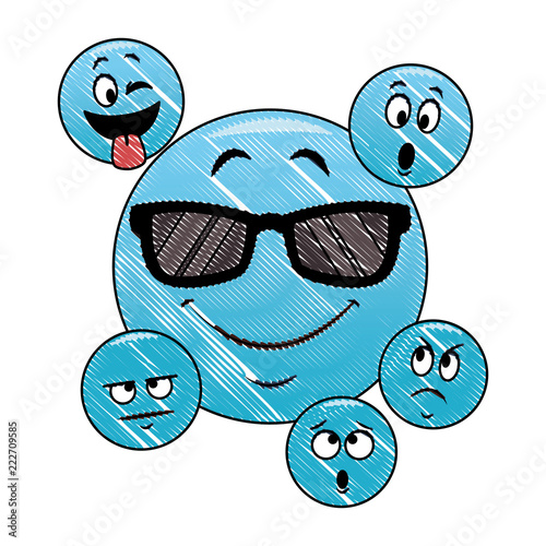 Set of chat emoticons scribble
