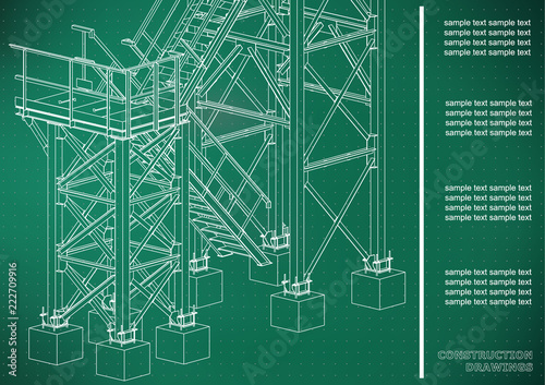 Building. Metal constructions. Volumetric constructions. 3D design. Abstract backgrounds. Cover, background, banner. Light green background. Points