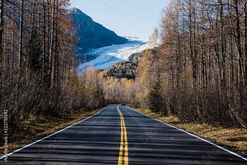 Empty road to Exit Glacier in Alaska