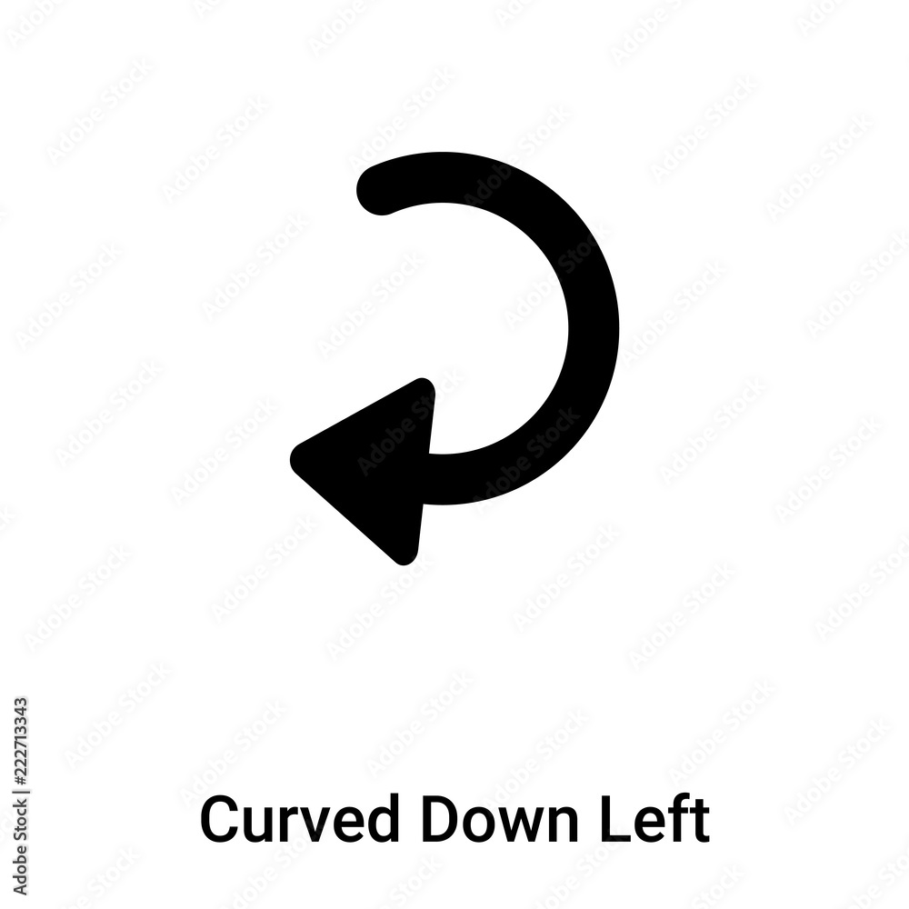 Fototapeta premium Curved Down Left Arrow icon vector isolated on white background, logo concept of Curved Down Left Arrow sign on transparent background, black filled symbol