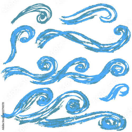 Set elements for your creativity. Children's drawings of wax crayons on a white background. Waves