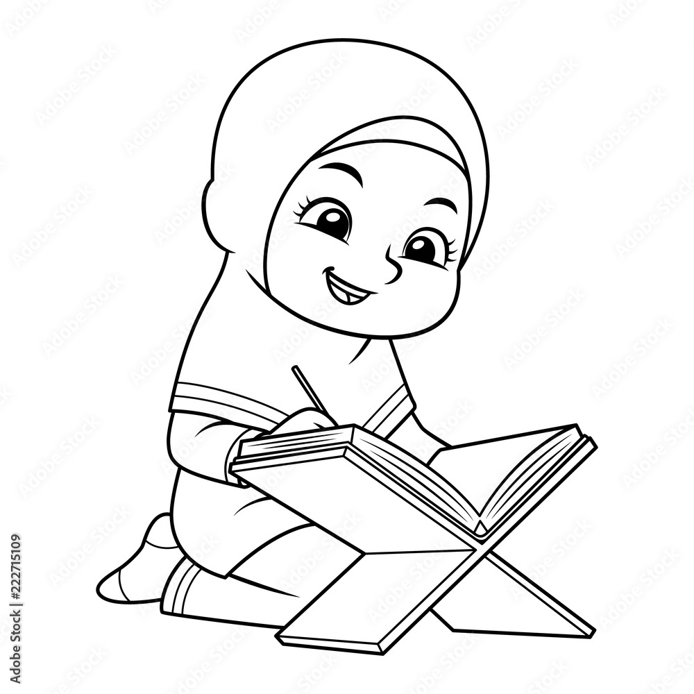 Moslem Girl Reading Koran BW